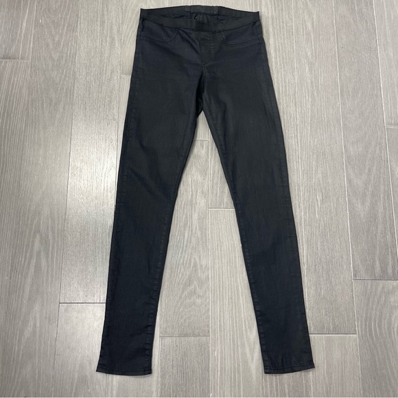 Helmut Lang Black Coated Cotton Blend Skinny Leg Jegging Jeans Pull On Pants 27 - Picture 3 of 16